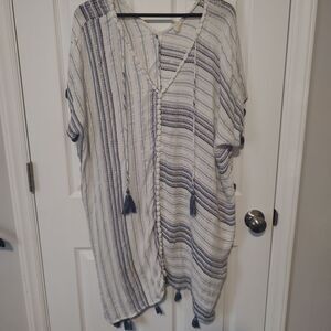 Surf Gypsy Brand Boho Swimsuit Coverup Women's Sz Small Summer White Blue Gold